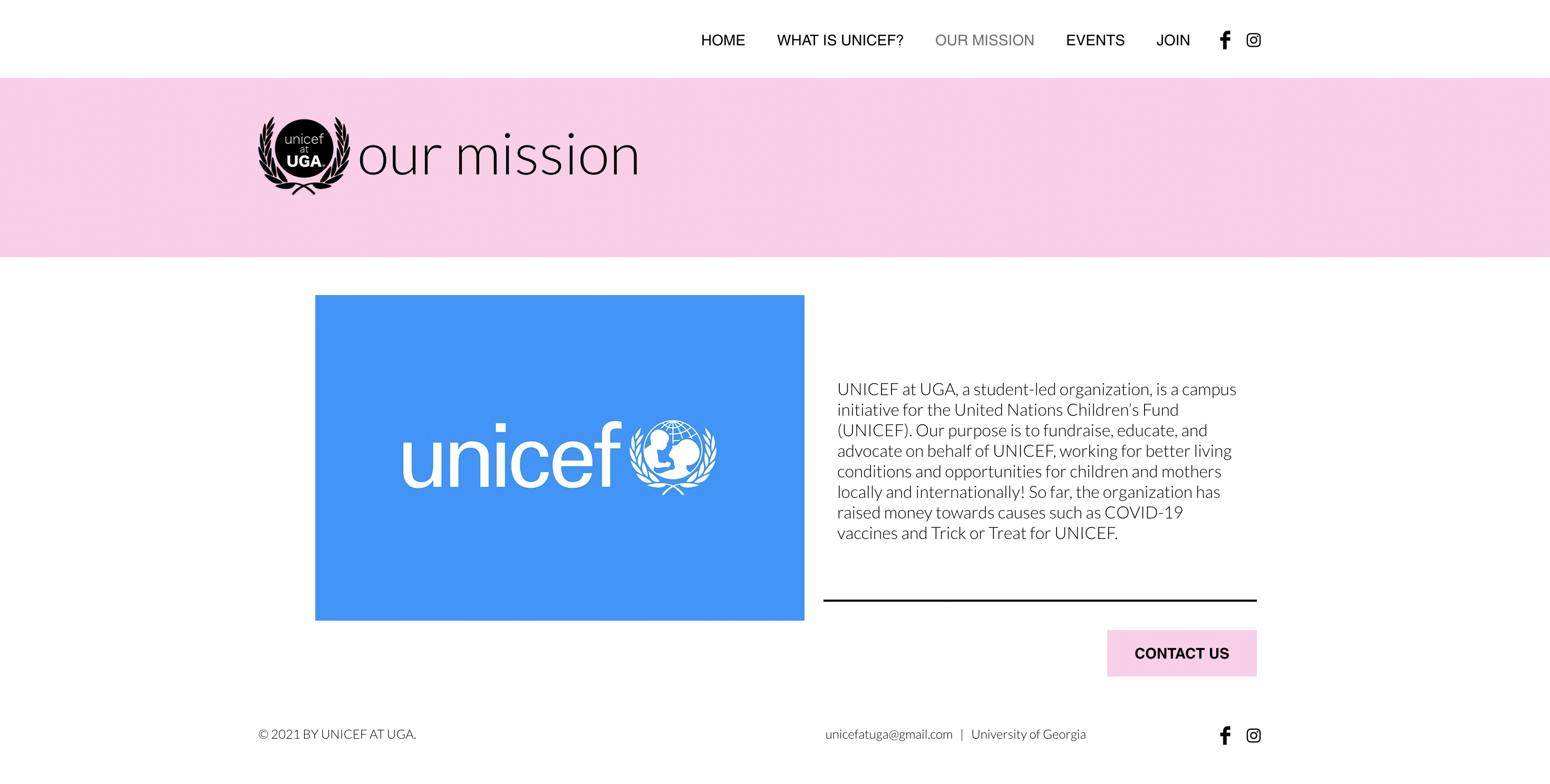 The old Our Mission page, with a pink header and a block of text describing the chapter.